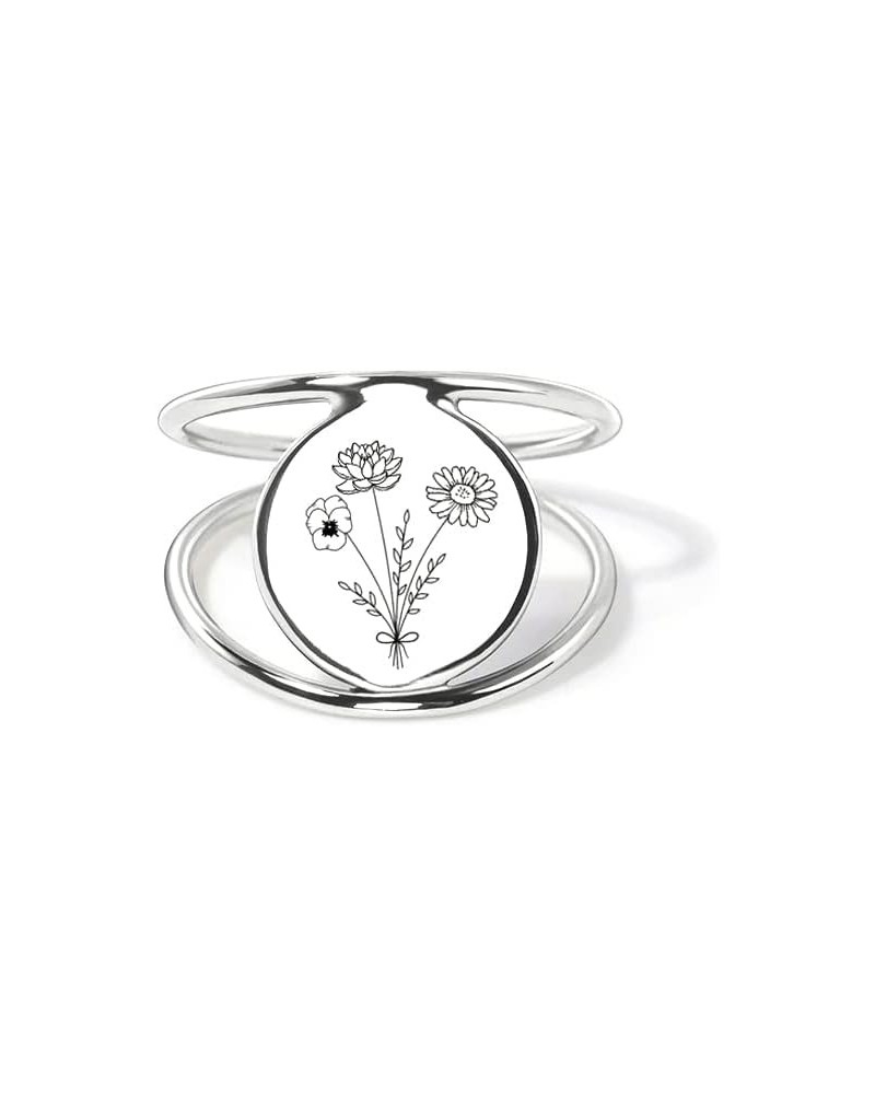 Mothers Day Gifts Personalized Flower Bouquet Ring Birth Flower Ring Sterling Silver Month Flower Ring for Women Mother Daugh...