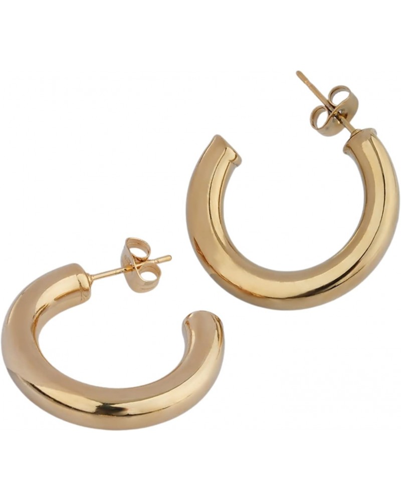 Thick Gold Hoop Earrings | Lightweight Chunky Open Hoops | 1" Medium Sized | 18K Gold Plated Stainless Steel $8.83 Earrings