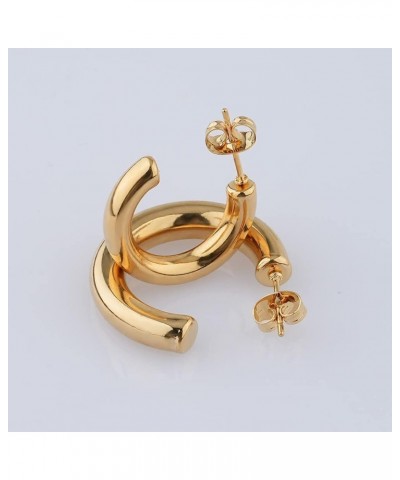 Thick Gold Hoop Earrings | Lightweight Chunky Open Hoops | 1" Medium Sized | 18K Gold Plated Stainless Steel $8.83 Earrings