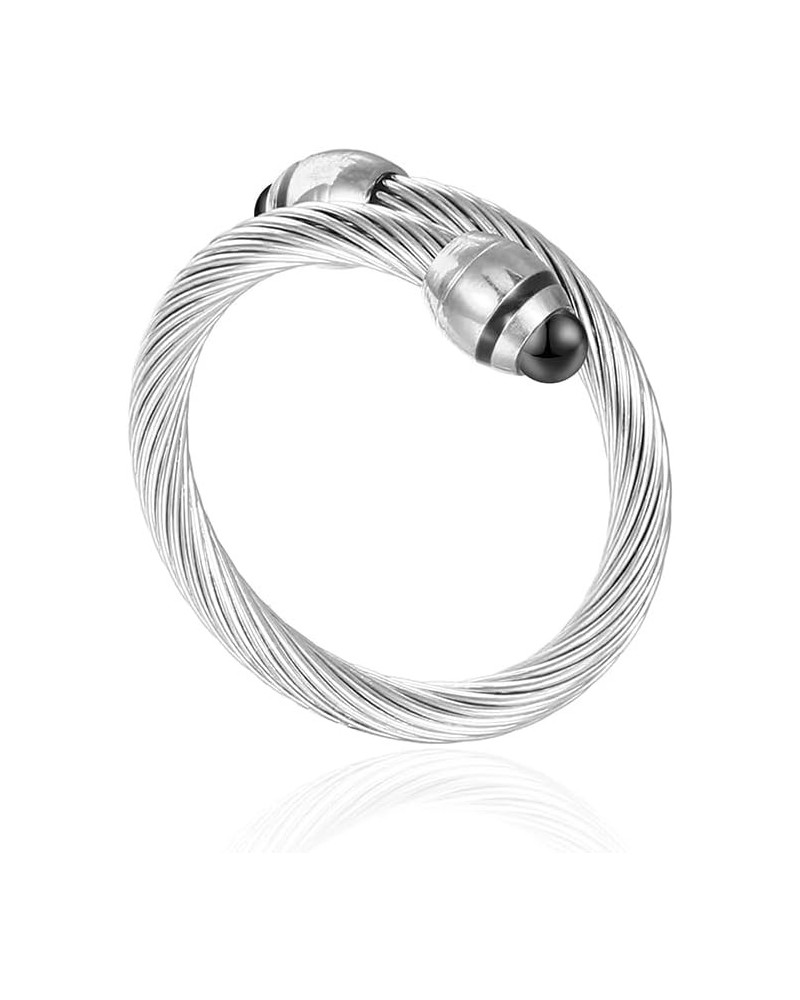 Cable Ring, a Cuff Pearl Ring Designed to Fit Finger Circumference Between 70mm-90mm B-SILVER $10.63 Rings