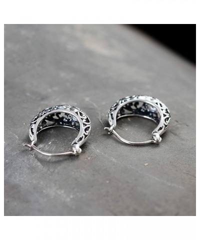 925 Sterling Silver Hoop Earrings for Women Girls Filigree Floral Clip-on Small Huggie Hoop Earrings Vintage Party Jewelry Ch...