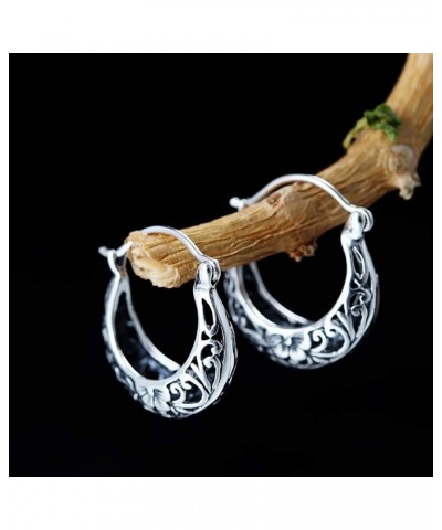 925 Sterling Silver Hoop Earrings for Women Girls Filigree Floral Clip-on Small Huggie Hoop Earrings Vintage Party Jewelry Ch...