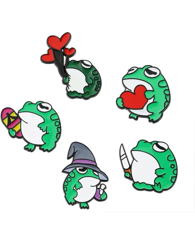 Novelty Animal Frog Enamel Pin - Cute Mushroom Plant Lapel Pins Badge Brooch Jewelry Accessory for Bags Clothes Caps 5pcs Gre...