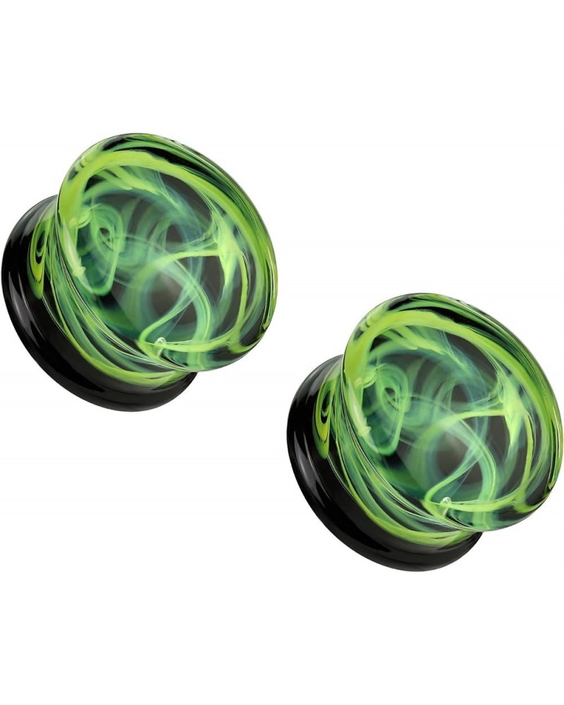 Green Swirling Smoke Glass Double Flared Plugs, Sold as a Pair 16mm (5/8") $10.25 Body Jewelry