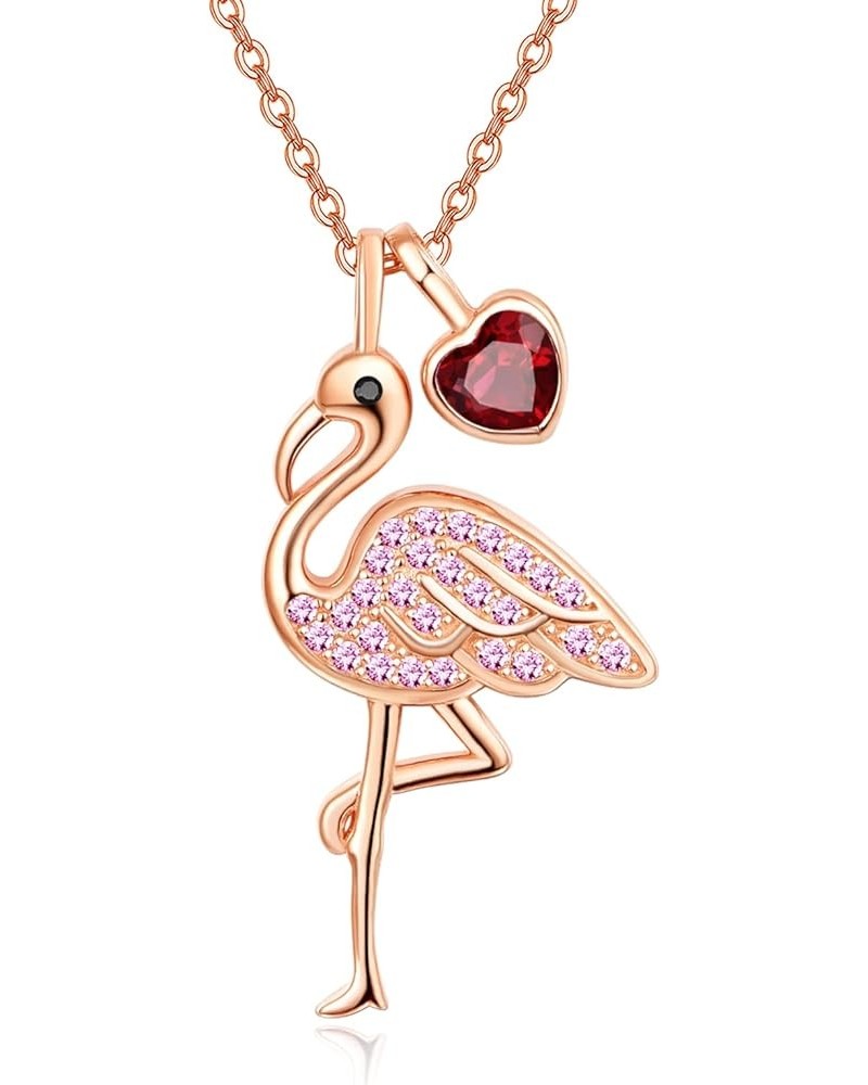 Mother's Day Flamingo Gifts for Women Sterling Silver Flamingo Pendant Necklace Birthstone Jewelry Birthday Gifts for Teens G...