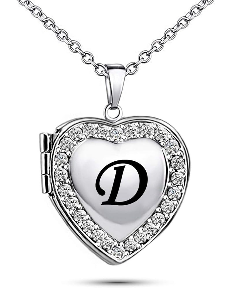 Name Initial Custom Heart Locket Letter Love Pendant Necklace for Women with Birthstone that Holds Pictures for Family D $8.6...