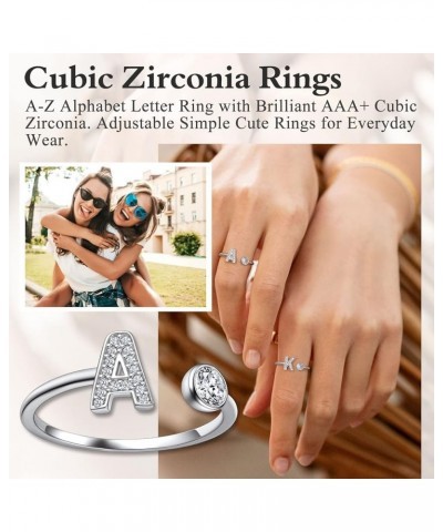 925 Sterling Silver Cursive CZ Initial Ring, Dainty Adjustable Open A-Z Alphabet Letter Rings for Women (with Gift Box) H $10...