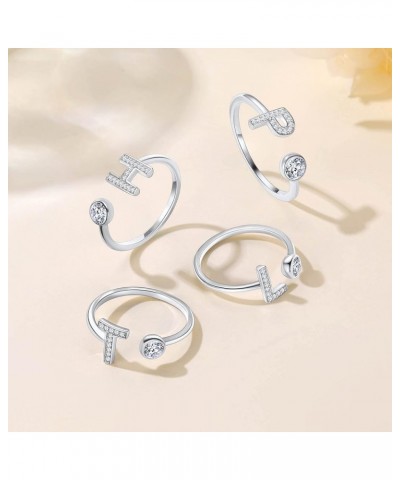 925 Sterling Silver Cursive CZ Initial Ring, Dainty Adjustable Open A-Z Alphabet Letter Rings for Women (with Gift Box) H $10...