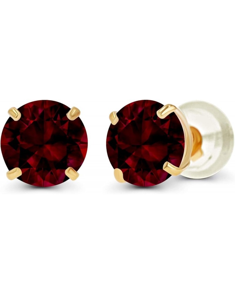 Solid 10K Gold 4mm Round Genuine Gemstone Birthstone Stud Earrings Garnet Yellow Gold $33.89 Earrings