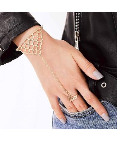 Boho Finger Ring Bracelet Gold Hand Chain Hollow Hand Jewelry Party Hand Chain Bracelet for Women and Girls Gold $7.22 Bracelets