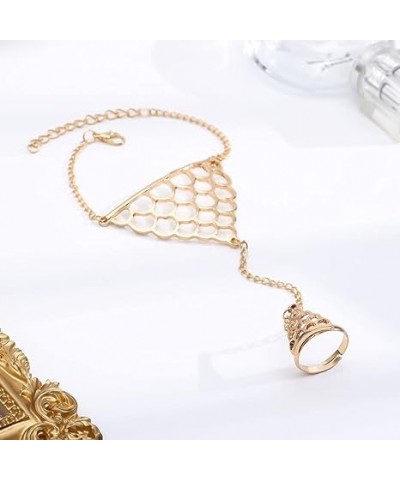 Boho Finger Ring Bracelet Gold Hand Chain Hollow Hand Jewelry Party Hand Chain Bracelet for Women and Girls Gold $7.22 Bracelets