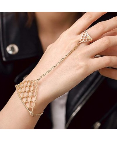 Boho Finger Ring Bracelet Gold Hand Chain Hollow Hand Jewelry Party Hand Chain Bracelet for Women and Girls Gold $7.22 Bracelets