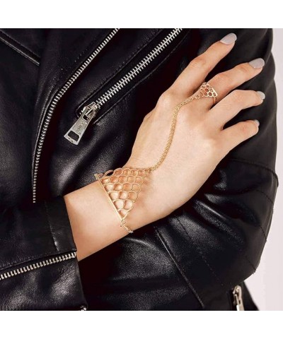 Boho Finger Ring Bracelet Gold Hand Chain Hollow Hand Jewelry Party Hand Chain Bracelet for Women and Girls Gold $7.22 Bracelets