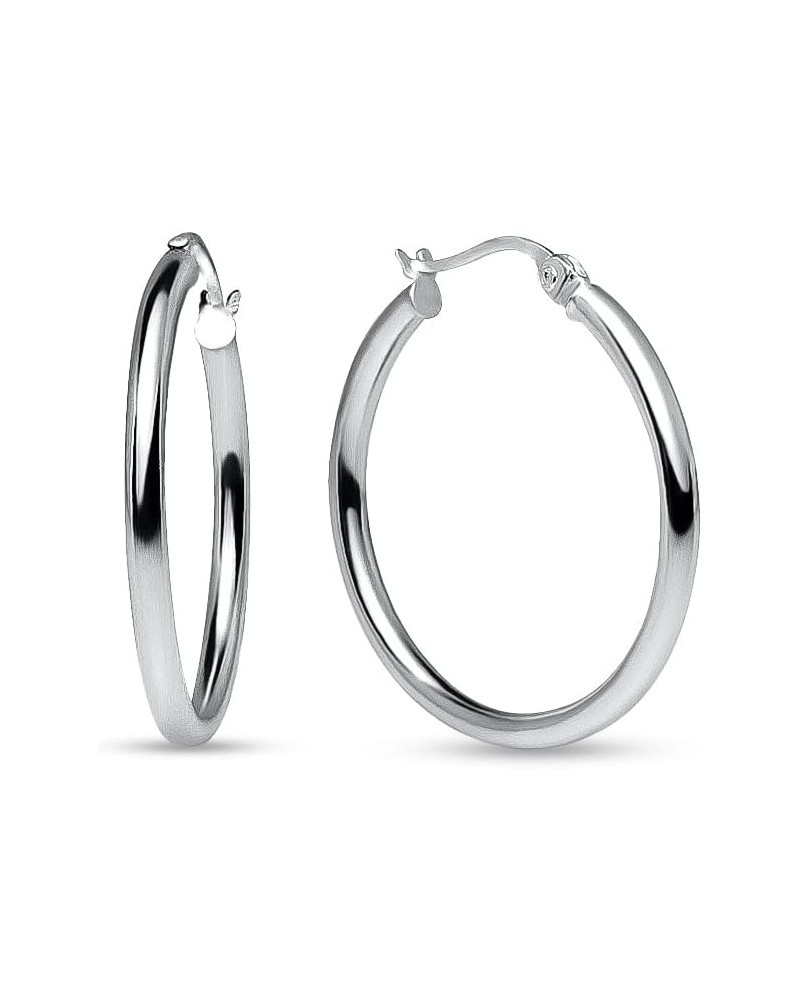 925 Sterling Silver Hoop Earrings for Women Girls, Round-tube Design, Shiny Polish Finish with Click-Top Closure, Tarnish and...