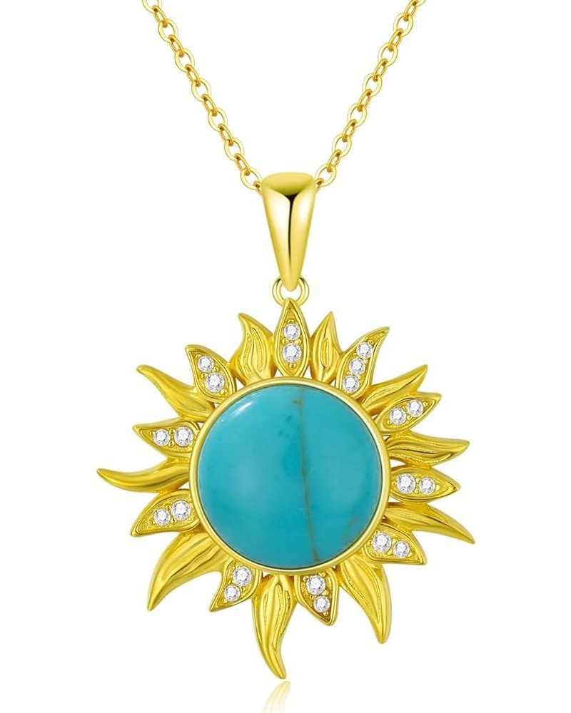 Sun Necklace 925 Sterling Silver Vintage Turquoise Sunburst Pendant Sunshine Necklaces for Women Girls Gold $24.18 Necklaces