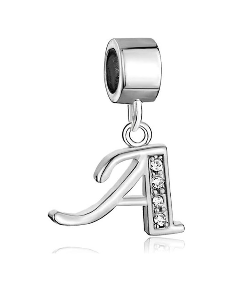 Pugster Silver Plated Letter Initial A-Z Dangle Alphabet Synthetic Crystal Bead Fits Charms Bracelet Letter A $7.31 Bracelets