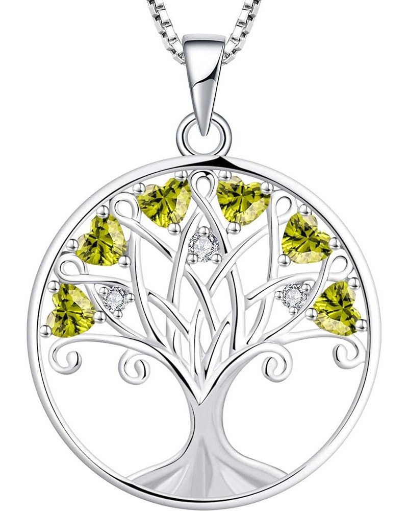 Tree of Life Necklace, Heart Family Tree Pendant, Sterling Silver Birthstones Jewelry Gift for Women 08-peridot-Aug $32.50 Ne...