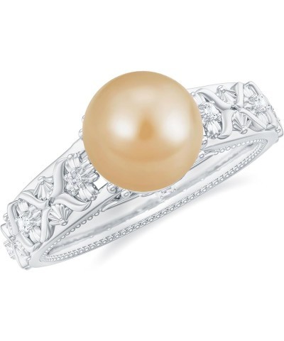 Golden South Sea Pearl Solitaire Ring, 8 MM Cultured Pearl, 5 Ct, Valentine Day Gifts for her 10K White Gold $358.05 Rings