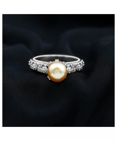 Golden South Sea Pearl Solitaire Ring, 8 MM Cultured Pearl, 5 Ct, Valentine Day Gifts for her 10K White Gold $358.05 Rings