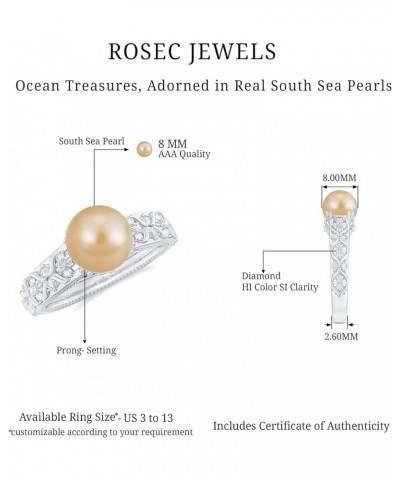 Golden South Sea Pearl Solitaire Ring, 8 MM Cultured Pearl, 5 Ct, Valentine Day Gifts for her 10K White Gold $358.05 Rings