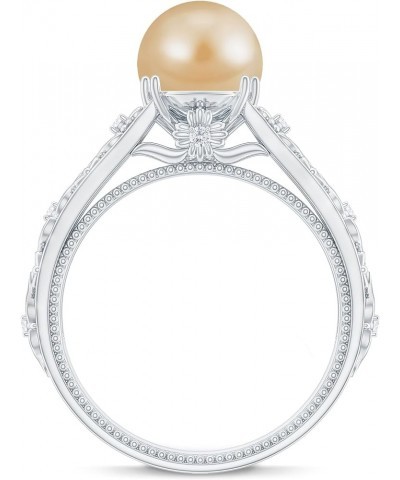 Golden South Sea Pearl Solitaire Ring, 8 MM Cultured Pearl, 5 Ct, Valentine Day Gifts for her 10K White Gold $358.05 Rings