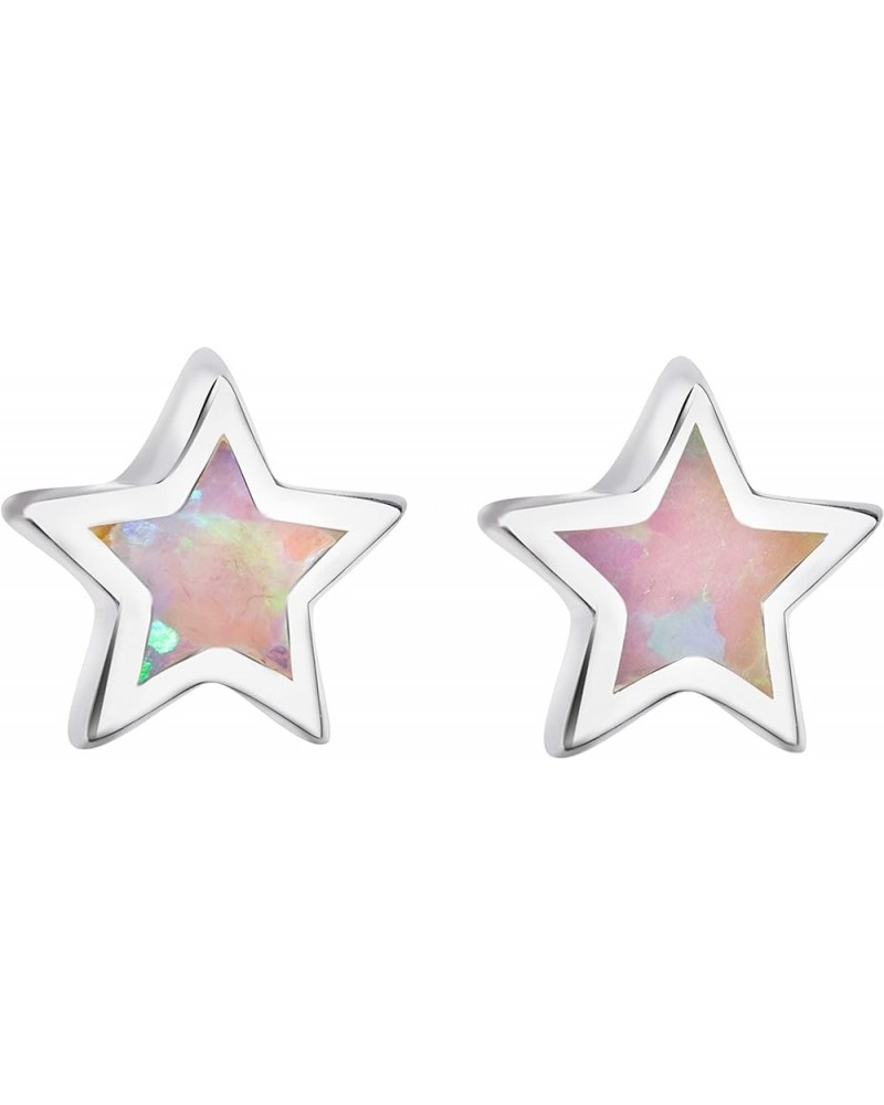 925 Sterling Silver Opal Star Stud Earrings 14K Gold Plated, Nickel Free Hypoallergenic for Sensitive Skin, Hawaii Jewelry fo...