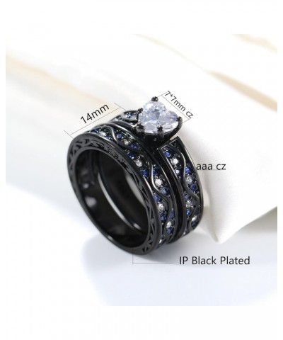 Couple Rings Black and Red Matching Rings His and Her Rings Heart CZ Women Wedding Ring Sets Titanium Men Wedding Bands Blue ...