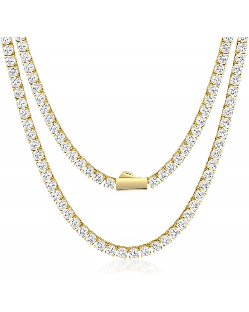 6.84-58.5Carats Moissanite Tennis Necklaces for Women Men Lab Created Diamond Tennis Chain 18K White/Yellow Gold Vermeil Ster...