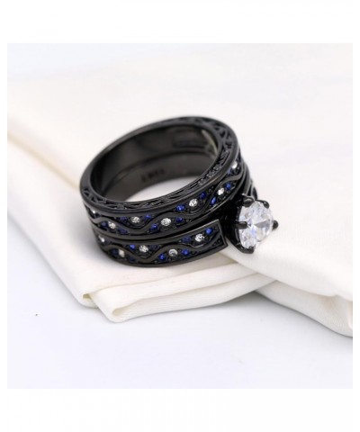 Couple Rings Black and Red Matching Rings His and Her Rings Heart CZ Women Wedding Ring Sets Titanium Men Wedding Bands Blue ...