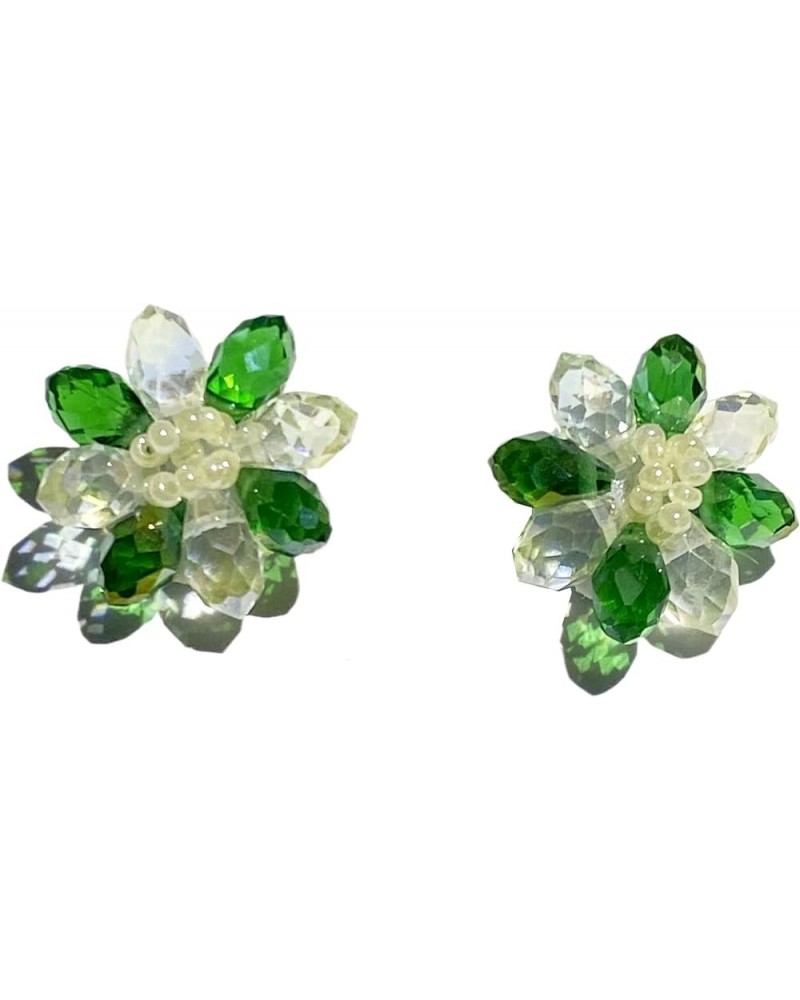 Jade Green Large Flower Crystal Glass Bead Handmade Silver-Post Stud/Clip-on Earrings Stud Style $10.06 Earrings