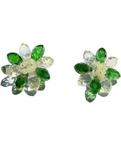 Jade Green Large Flower Crystal Glass Bead Handmade Silver-Post Stud/Clip-on Earrings Stud Style $10.06 Earrings