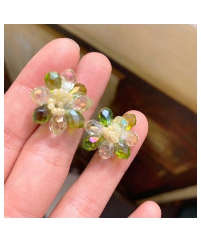 Jade Green Large Flower Crystal Glass Bead Handmade Silver-Post Stud/Clip-on Earrings Stud Style $10.06 Earrings