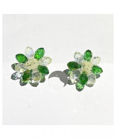 Jade Green Large Flower Crystal Glass Bead Handmade Silver-Post Stud/Clip-on Earrings Stud Style $10.06 Earrings