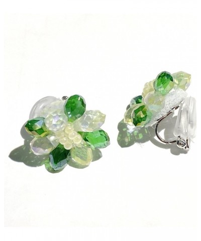 Jade Green Large Flower Crystal Glass Bead Handmade Silver-Post Stud/Clip-on Earrings Stud Style $10.06 Earrings