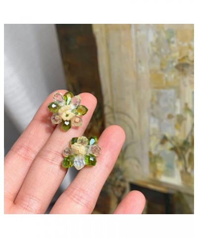 Jade Green Large Flower Crystal Glass Bead Handmade Silver-Post Stud/Clip-on Earrings Stud Style $10.06 Earrings