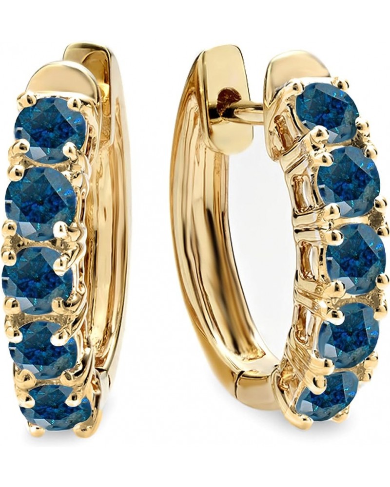 Round Gemstone or Diamond Prong Set Lustrous Huggies Hoop Earrings For Her | 18K Gold Blue Diamond in 18K Yellow Gold $258.57...