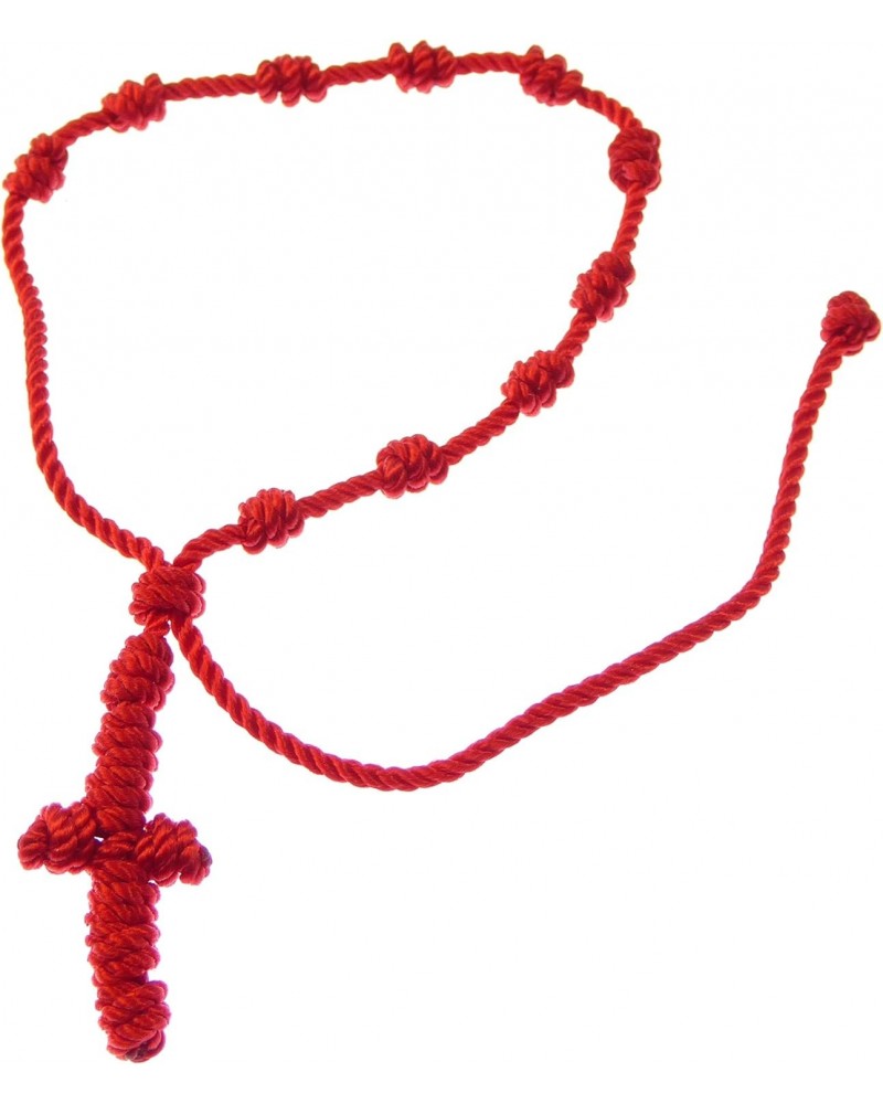 Red knotted cord rope rosary beads bracelet - adjustable and unisex $8.11 Bracelets