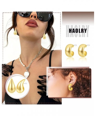 Pack of 3 Pairs Chunky Teardrop Gold Earrings Set for Women Girls Gold Plated Waterdrop Thick Huggie Hoop Earrings Set Drop S...