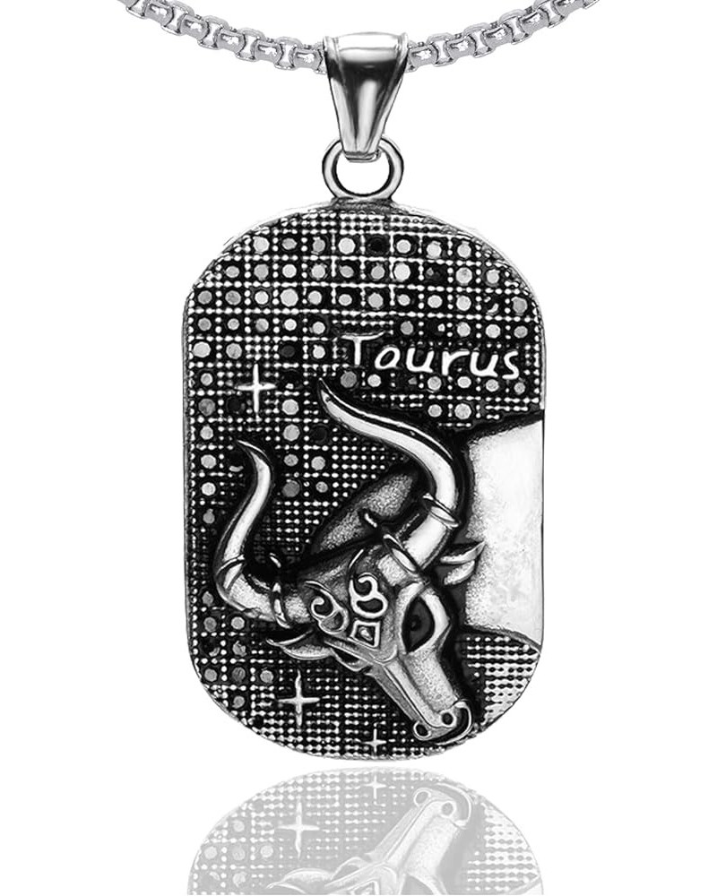 Punk Rock Titanium Steel Twelve Constellation Dog Tag Pendant Crystal Necklace,24" Box Chain Taurus $8.38 Necklaces