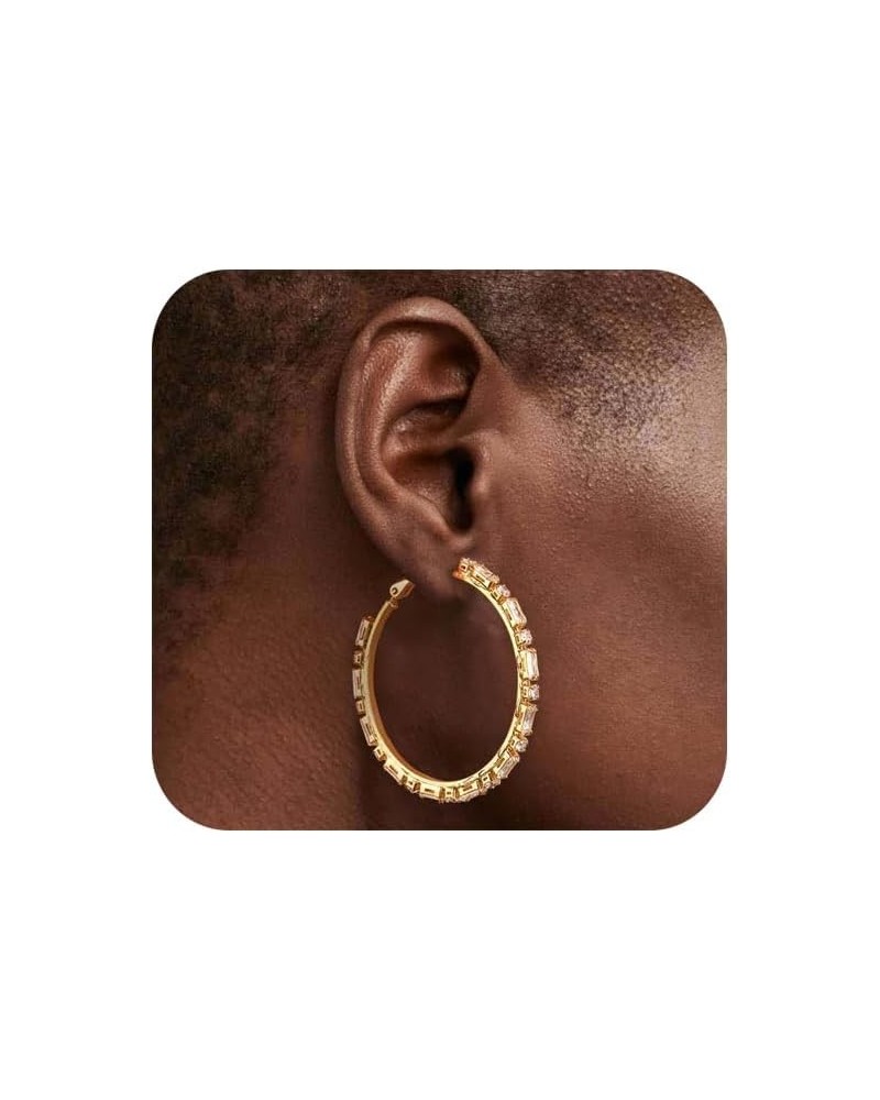 14k Gold Hoop Earrings For Women,Large Thick Gold Chunky Hoop Earrings Rhinestone Gold 40mm $10.06 Earrings