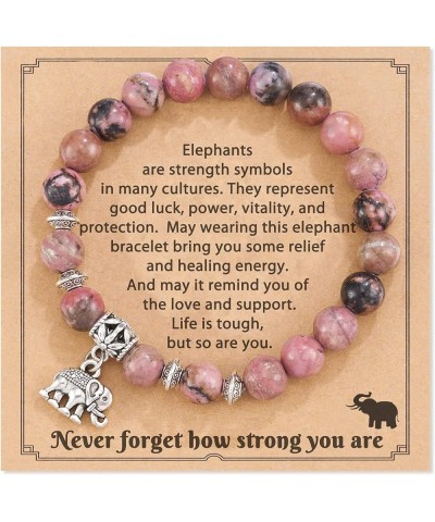 Elephant Gifts for Women Strong Inspirational Bracelet Elephant Beaded Stretch Bracelet Handmade Natural Stone Bracelets Char...