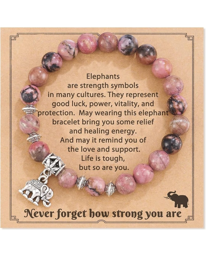 Elephant Gifts for Women Strong Inspirational Bracelet Elephant Beaded Stretch Bracelet Handmade Natural Stone Bracelets Char...