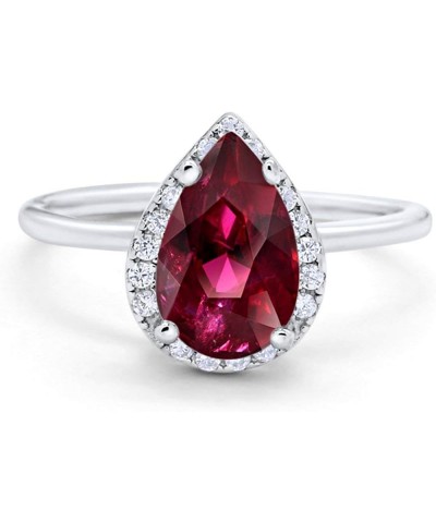 Halo Teardrop Pear Wedding Engagement Ring Round Cubic Zirconia 925 Sterling Silver Simulated Ruby CZ $15.95 Rings