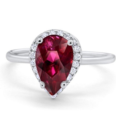 Halo Teardrop Pear Wedding Engagement Ring Round Cubic Zirconia 925 Sterling Silver Simulated Ruby CZ $15.95 Rings