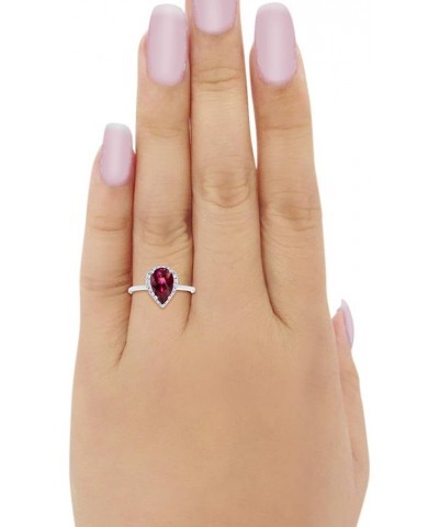 Halo Teardrop Pear Wedding Engagement Ring Round Cubic Zirconia 925 Sterling Silver Simulated Ruby CZ $15.95 Rings