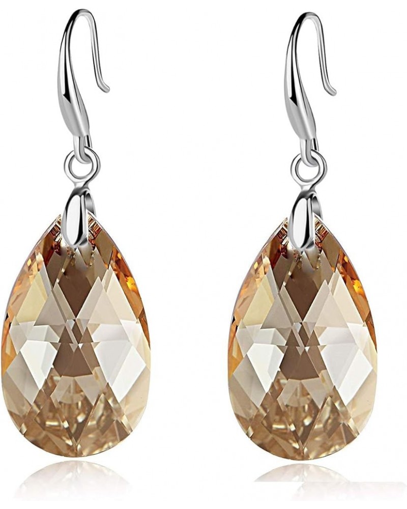 Austrian Crystal Teardrop Dangle Hook Earrings for Women 14K Gold Plated Hypoallergenic Jewelry Light Topaz $12.99 Earrings