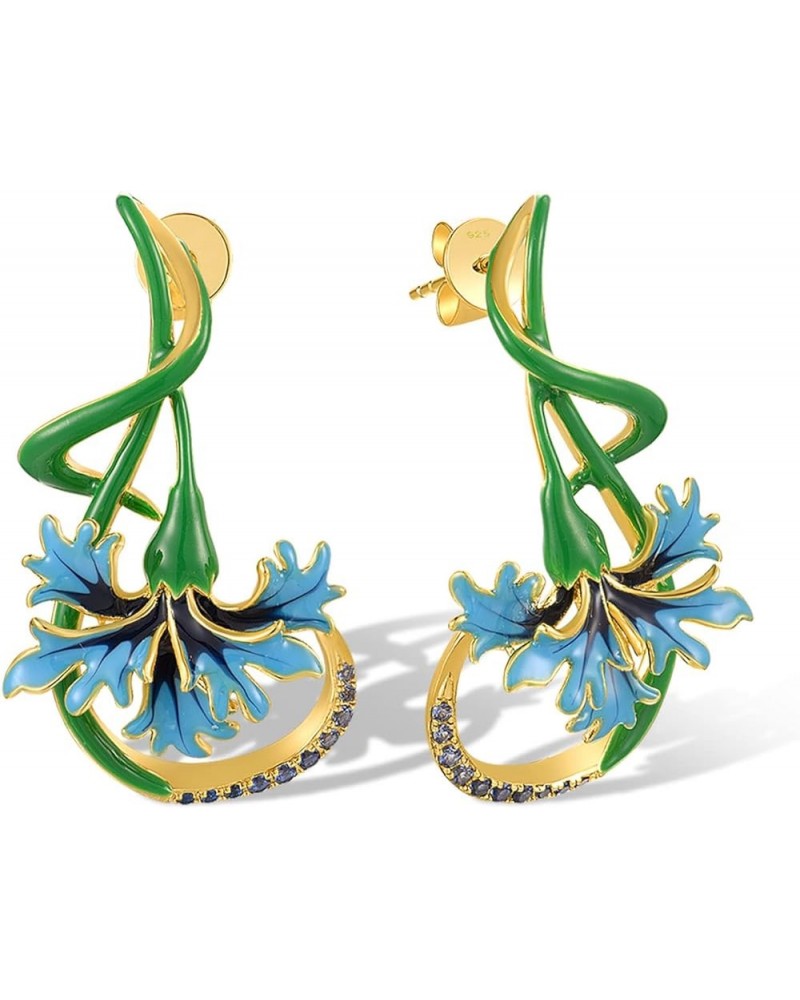 Sterling Silver Gemstone Enamel Flower Earrings [N]Blue Orchid $37.94 Earrings