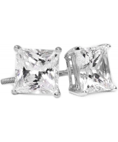 1.0 Ct - 4.0 Ct Princess Cut Moissanite Stud Earrings, Moissanite Princess Diamond Earring Screw Backs, 14k Gold Stud Earring...