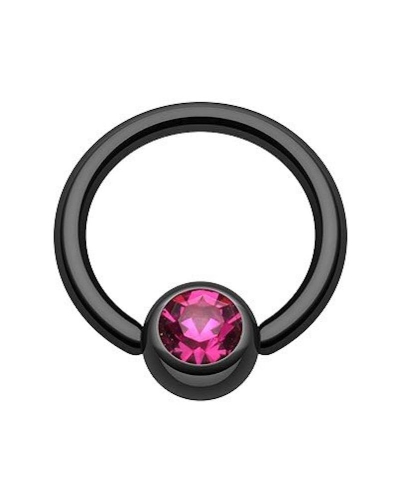 Colorline PVD Gem Ball Captive Bead Ring Size: 14GA, Length: 12mm, Ball Size: 6mm, Black/Fuchsia $8.50 Body Jewelry