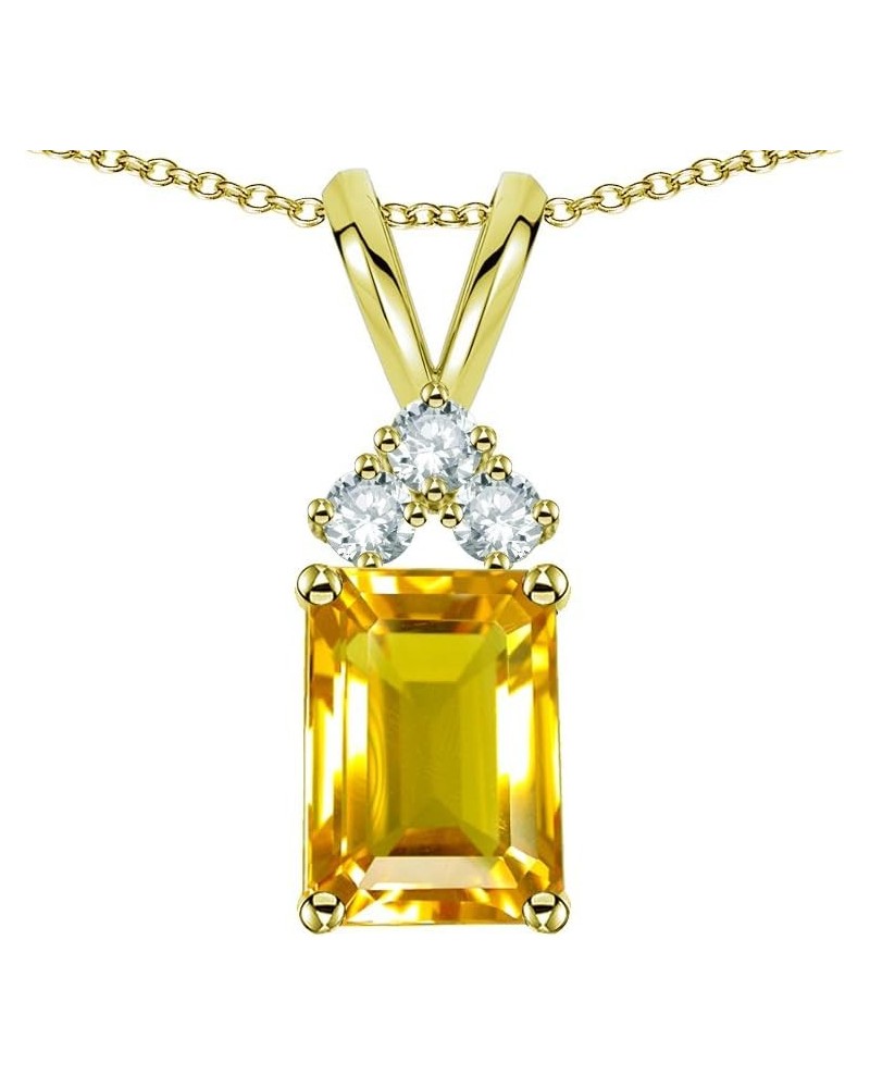 Solid 14K Gold Classic Emerald Octagon Cut 8x6mm Rabbit Ear Pendant Necklace Citrine Yellow Gold $148.74 Necklaces